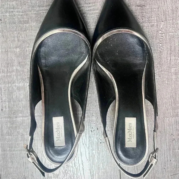 MAX MARA Black Leather Printed Slingback Kitten Heels Size 6 TRENDING - Picture 3 of 6